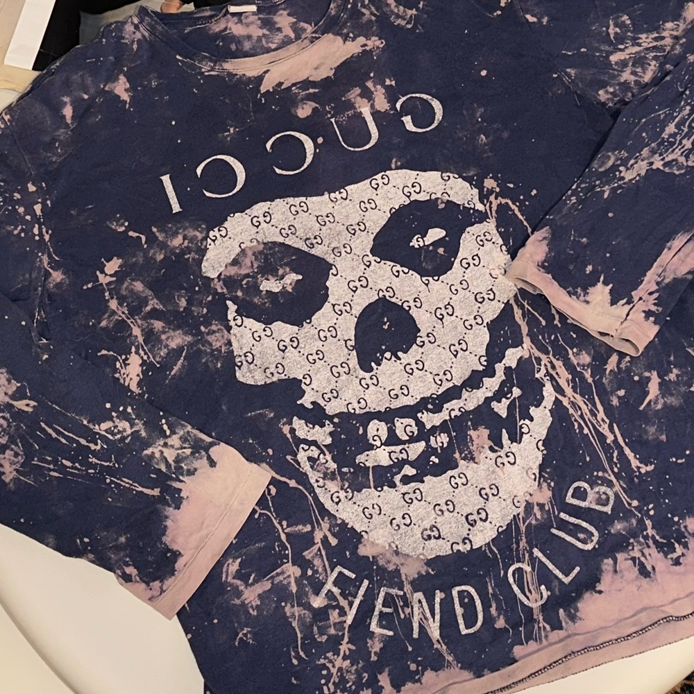 COPY - Gucci Blue and Pink Long Sleeve Tee with Vintage Skull Design